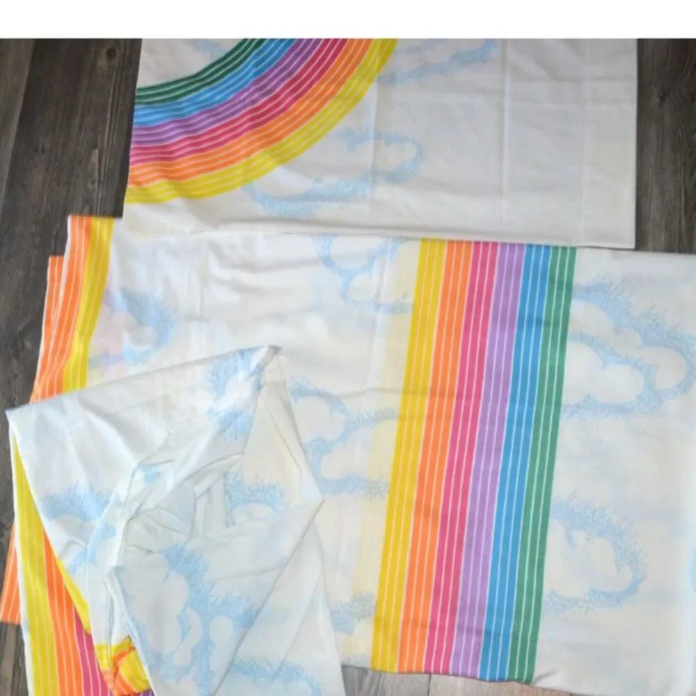 80s Pacific Canadian Sunset Rainbow & Clouds LGBTQ Vintage Full Double sheet set